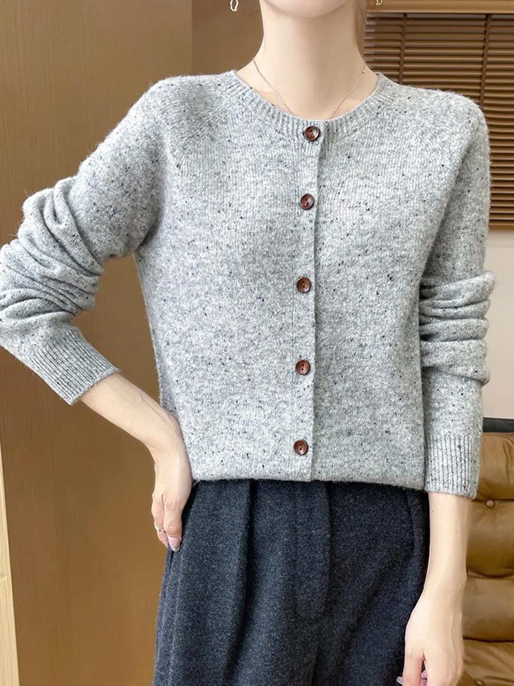 100% Merino Wool Cardigan Sweaters Women's Female Fall Winter Warm Knitted Crew Neck Long Sleeves Thick(WQ281)