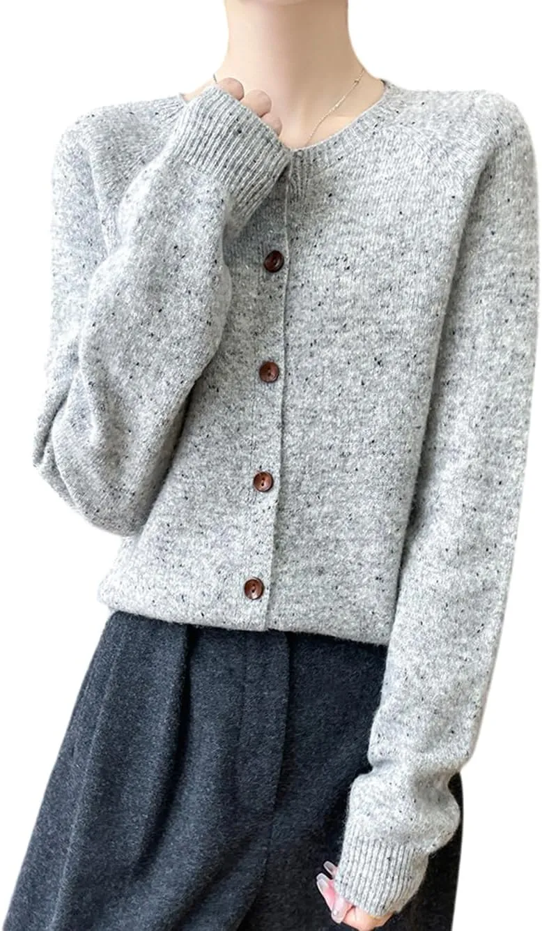 100% Merino Wool Cardigan Sweaters Women's Female Fall Winter Warm Knitted Crew Neck Long Sleeves Thick(WQ281)