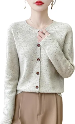 100% Merino Wool Cardigan Sweaters Women's Female Fall Winter Warm Knitted Crew Neck Long Sleeves Thick(WQ281)