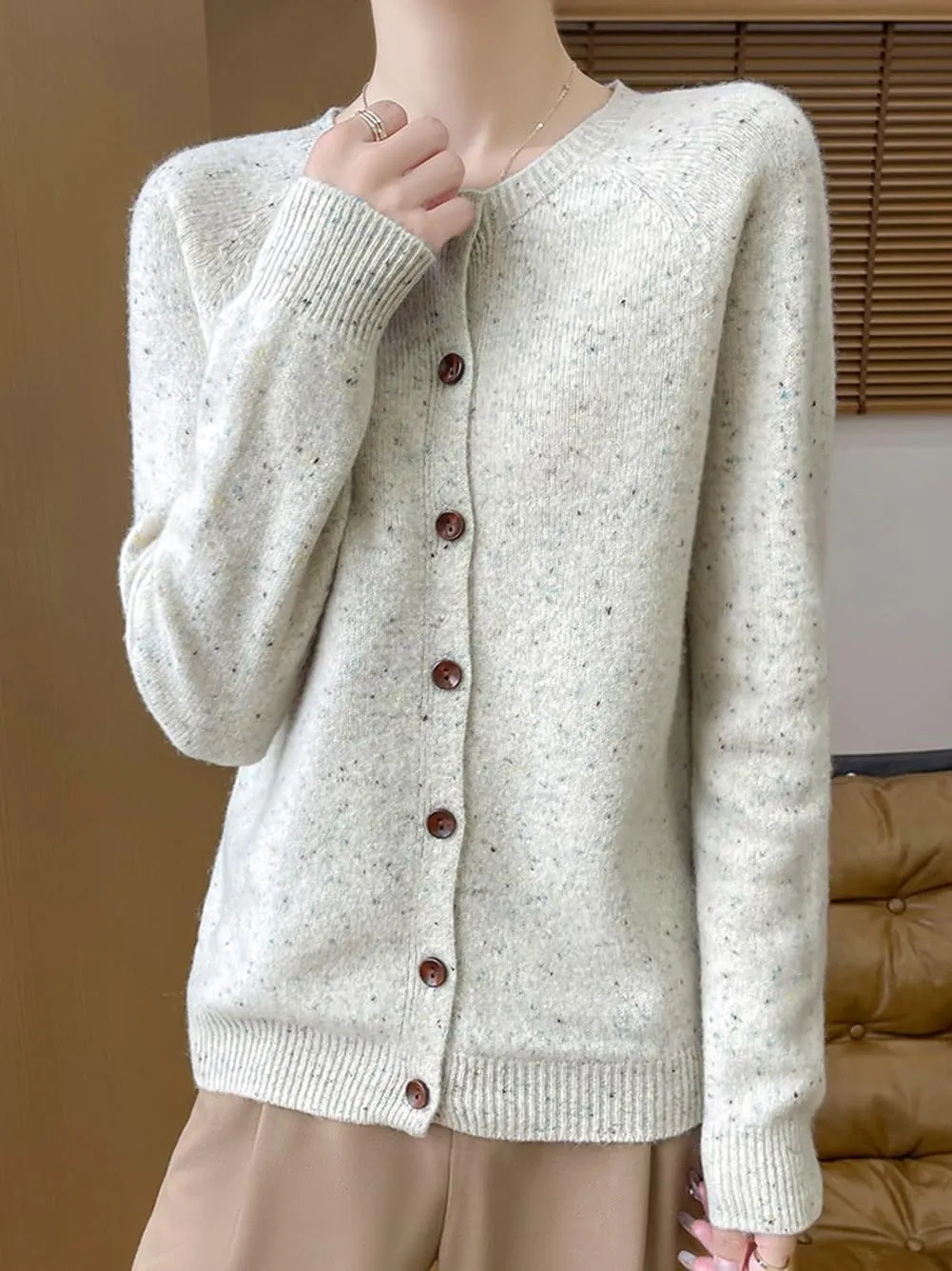 100% Merino Wool Cardigan Sweaters Women's Female Fall Winter Warm Knitted Crew Neck Long Sleeves Thick(WQ281)