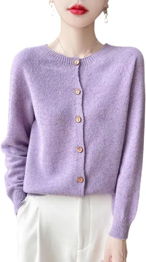 100% Merino Wool Cardigan Sweaters Women's Female Fall Winter Warm Knitted Crew Neck Long Sleeves Thick(WQ281)