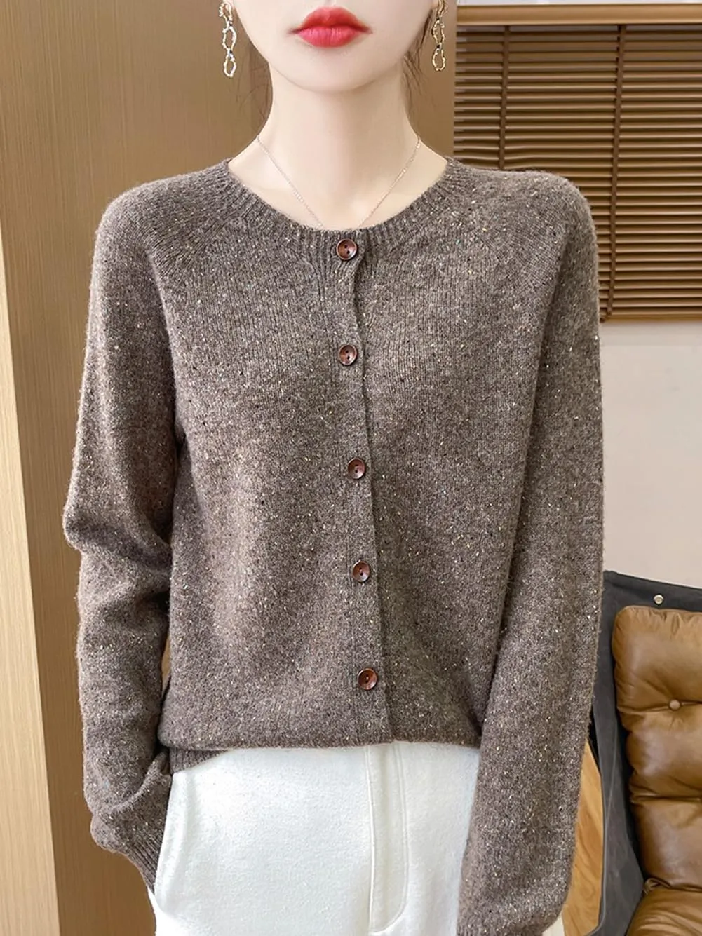 100% Merino Wool Cardigan Sweaters Women's Female Fall Winter Warm Knitted Crew Neck Long Sleeves Thick(WQ281)