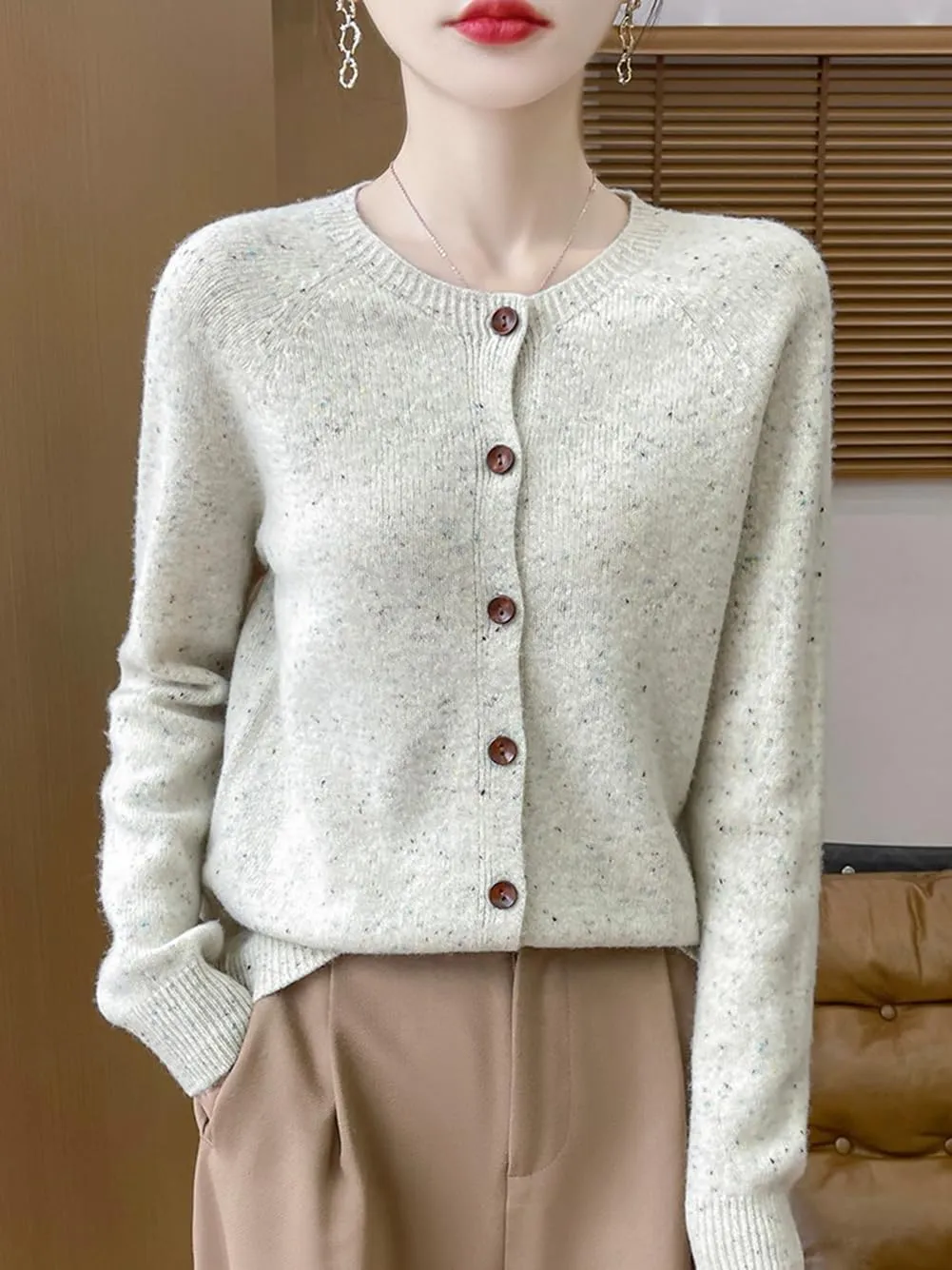 100% Merino Wool Cardigan Sweaters Women's Female Fall Winter Warm Knitted Crew Neck Long Sleeves Thick(WQ281)