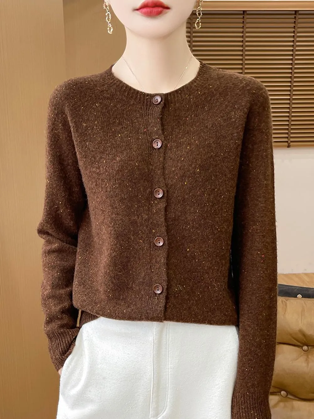 100% Merino Wool Cardigan Sweaters Women's Female Fall Winter Warm Knitted Crew Neck Long Sleeves Thick(WQ281)
