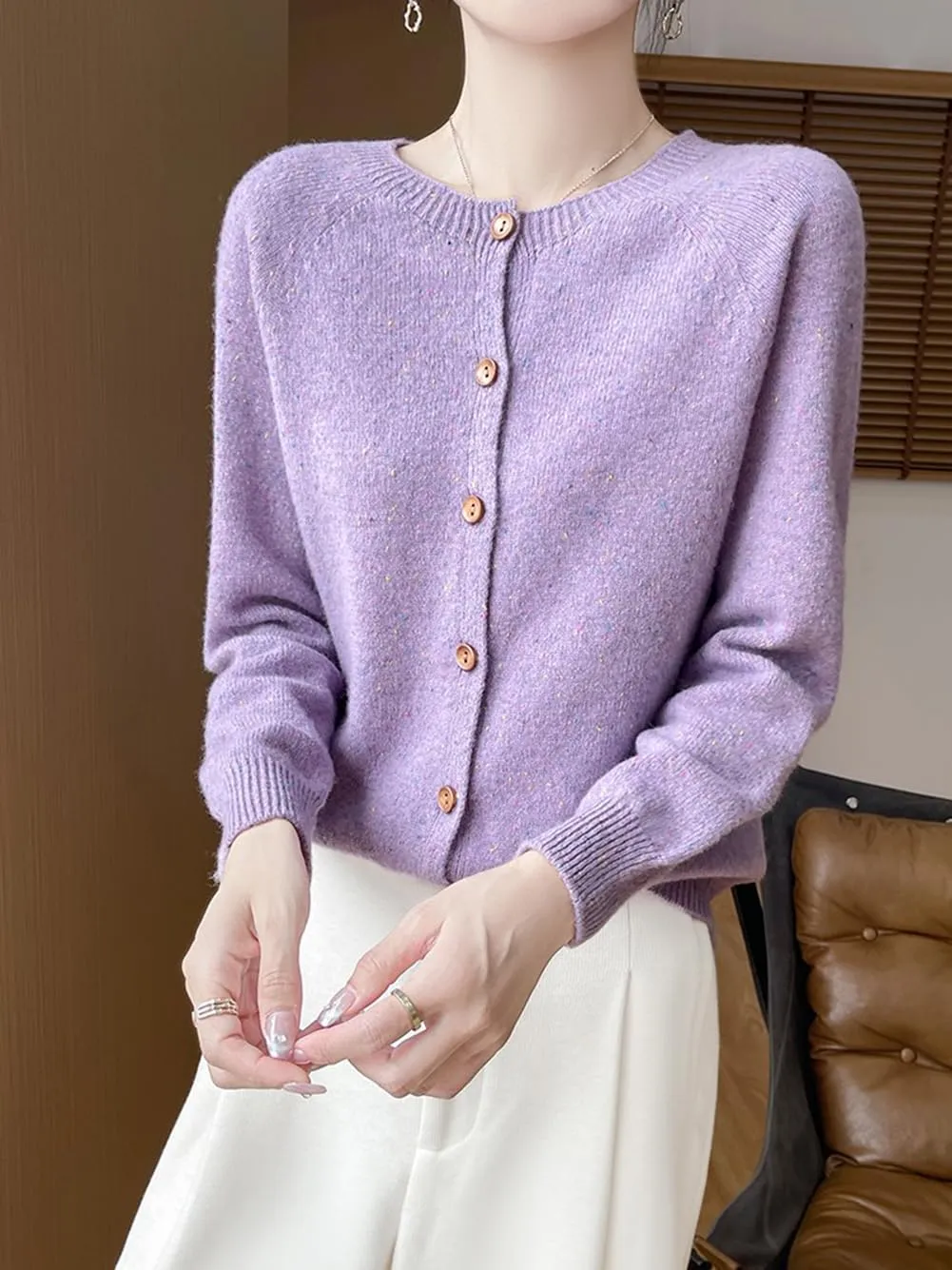100% Merino Wool Cardigan Sweaters Women's Female Fall Winter Warm Knitted Crew Neck Long Sleeves Thick(WQ281)