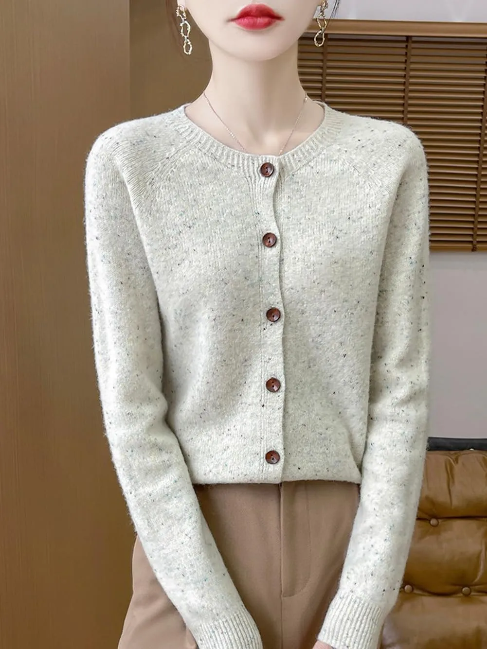 100% Merino Wool Cardigan Sweaters Women's Female Fall Winter Warm Knitted Crew Neck Long Sleeves Thick(WQ281)