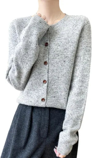 100% Merino Wool Cardigan Sweaters Women's Female Fall Winter Warm Knitted Crew Neck Long Sleeves Thick(WQ281)