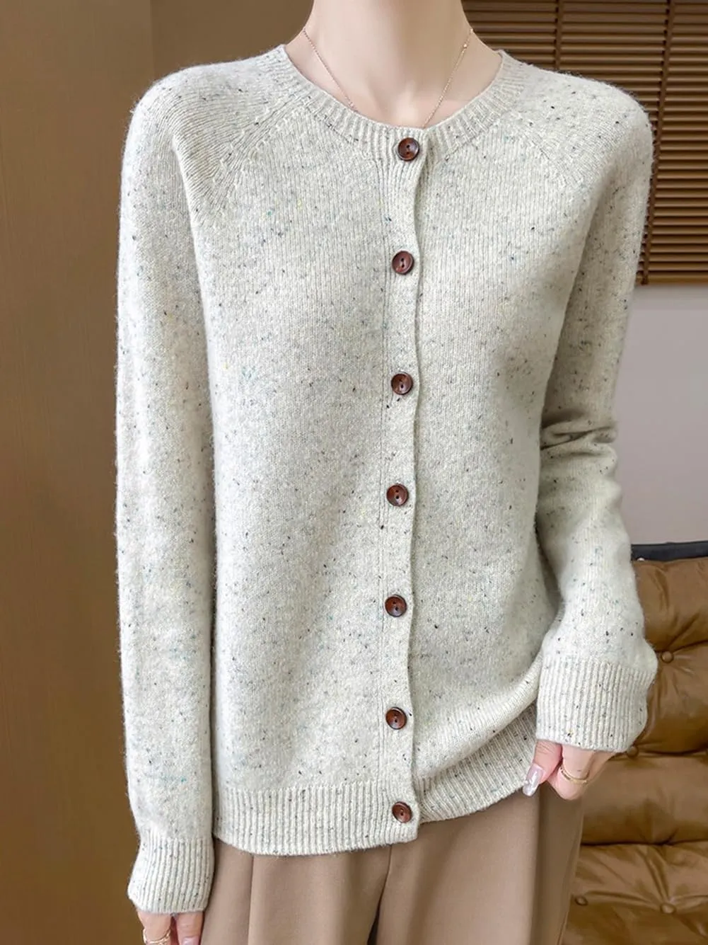 100% Merino Wool Cardigan Sweaters Women's Female Fall Winter Warm Knitted Crew Neck Long Sleeves Thick(WQ281)