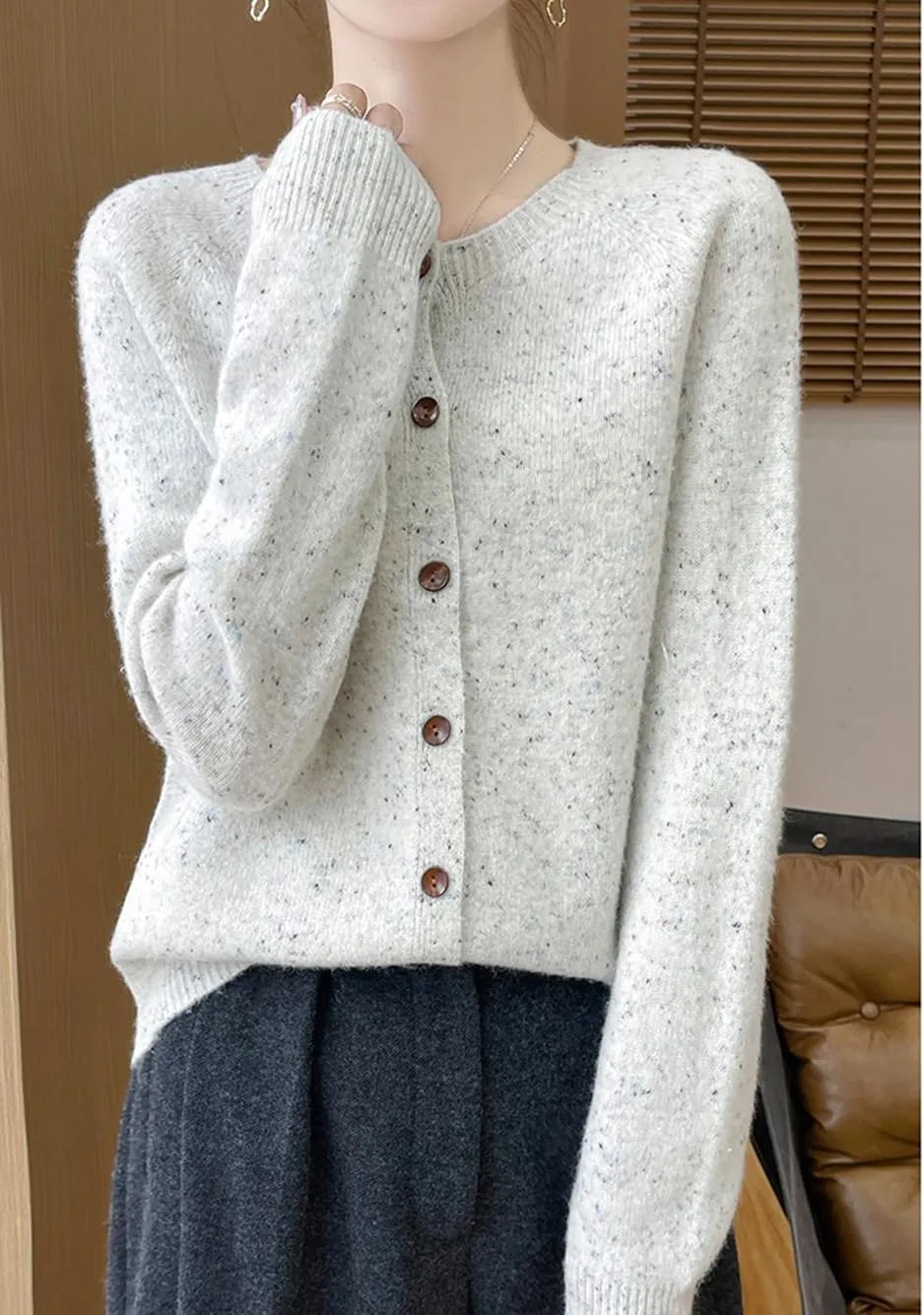 100% Merino Wool Cardigan Sweaters Women's Female Fall Winter Warm Knitted Crew Neck Long Sleeves Thick(WQ281)