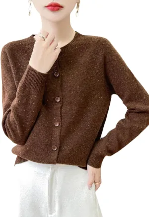 100% Merino Wool Cardigan Sweaters Women's Female Fall Winter Warm Knitted Crew Neck Long Sleeves Thick(WQ281)