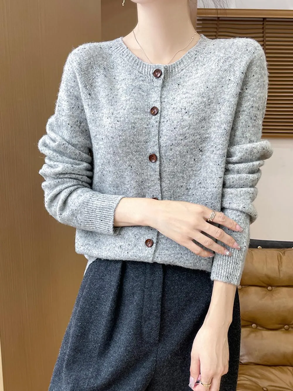 100% Merino Wool Cardigan Sweaters Women's Female Fall Winter Warm Knitted Crew Neck Long Sleeves Thick(WQ281)