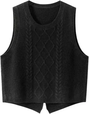 100% Merino Wool Sweaters Women's Female Fall Winter Knitted Pullover Crew Neck Waistcoat Sleeveless Vest(WQ7050)