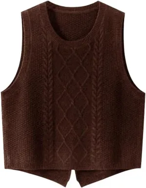 100% Merino Wool Sweaters Women's Female Fall Winter Knitted Pullover Crew Neck Waistcoat Sleeveless Vest(WQ7050)