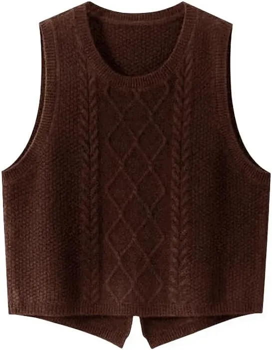 100% Merino Wool Sweaters Women's Female Fall Winter Knitted Pullover Crew Neck Waistcoat Sleeveless Vest(WQ7050)