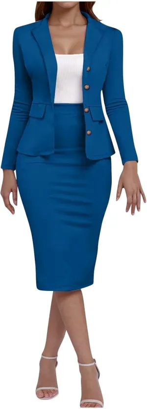 2 Piece Outfits for Women Formal Office Business Work Jacket Skirt Suit Set Blazer Jacket Skirt Set Pencil Dresses