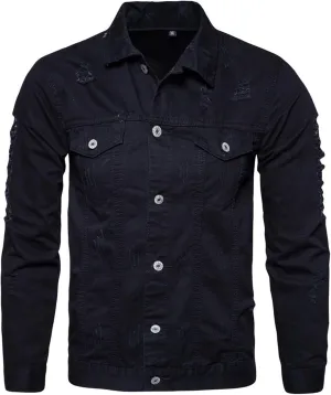 2024 Jean Jacket For Men Fashion Mens Denim Jacket Washed Classic Casual Distressed Ripped Slim Fit Lightweight Denim Coats