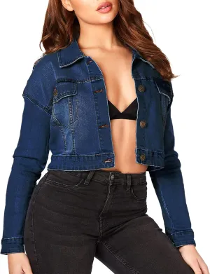 2025 Cropped Denim Jacket for Women Stretchy Fitted with 2 Pockets  Lightweight Trendy Short Jean Shacket