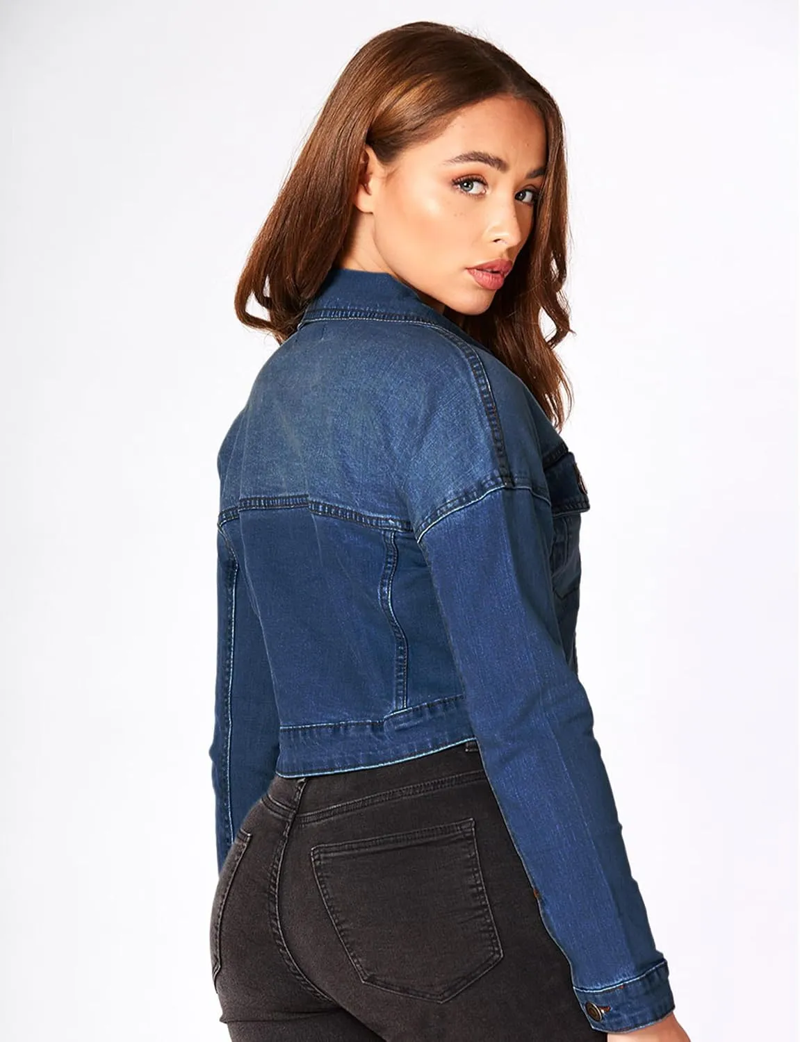 2025 Cropped Denim Jacket for Women Stretchy Fitted with 2 Pockets  Lightweight Trendy Short Jean Shacket