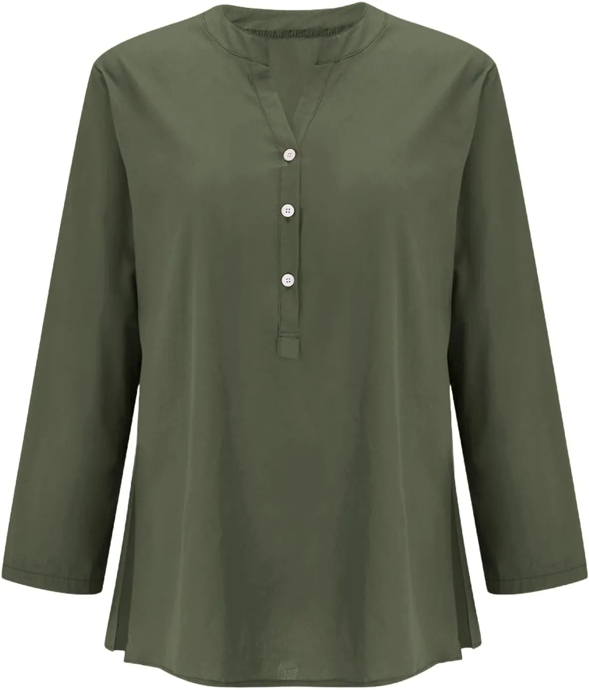 2025 Linen Tops for Women Trendy Short Sleeve V Neck Button Gauze Blouses Side Split Loose Fit Casual Boho Work Shirt