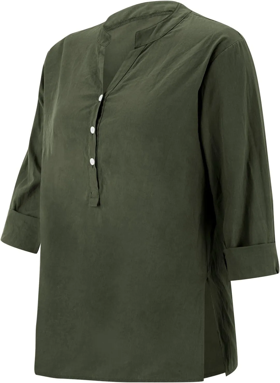2025 Linen Tops for Women Trendy Short Sleeve V Neck Button Gauze Blouses Side Split Loose Fit Casual Boho Work Shirt