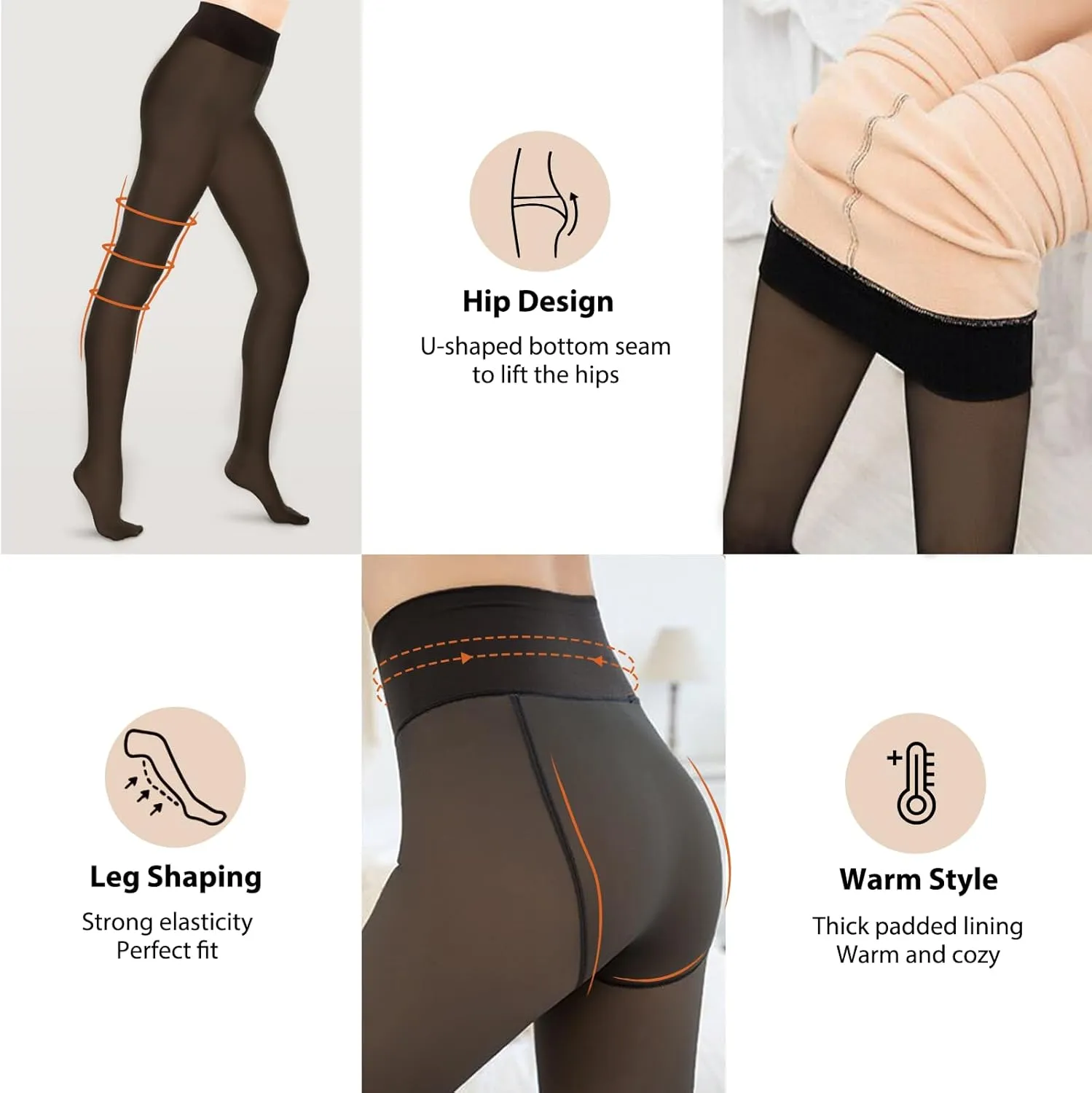 220g More Warmth Black Tights for Women Fleece Lined High Waist Sexy Opaque Thermal Tights Party Stockings