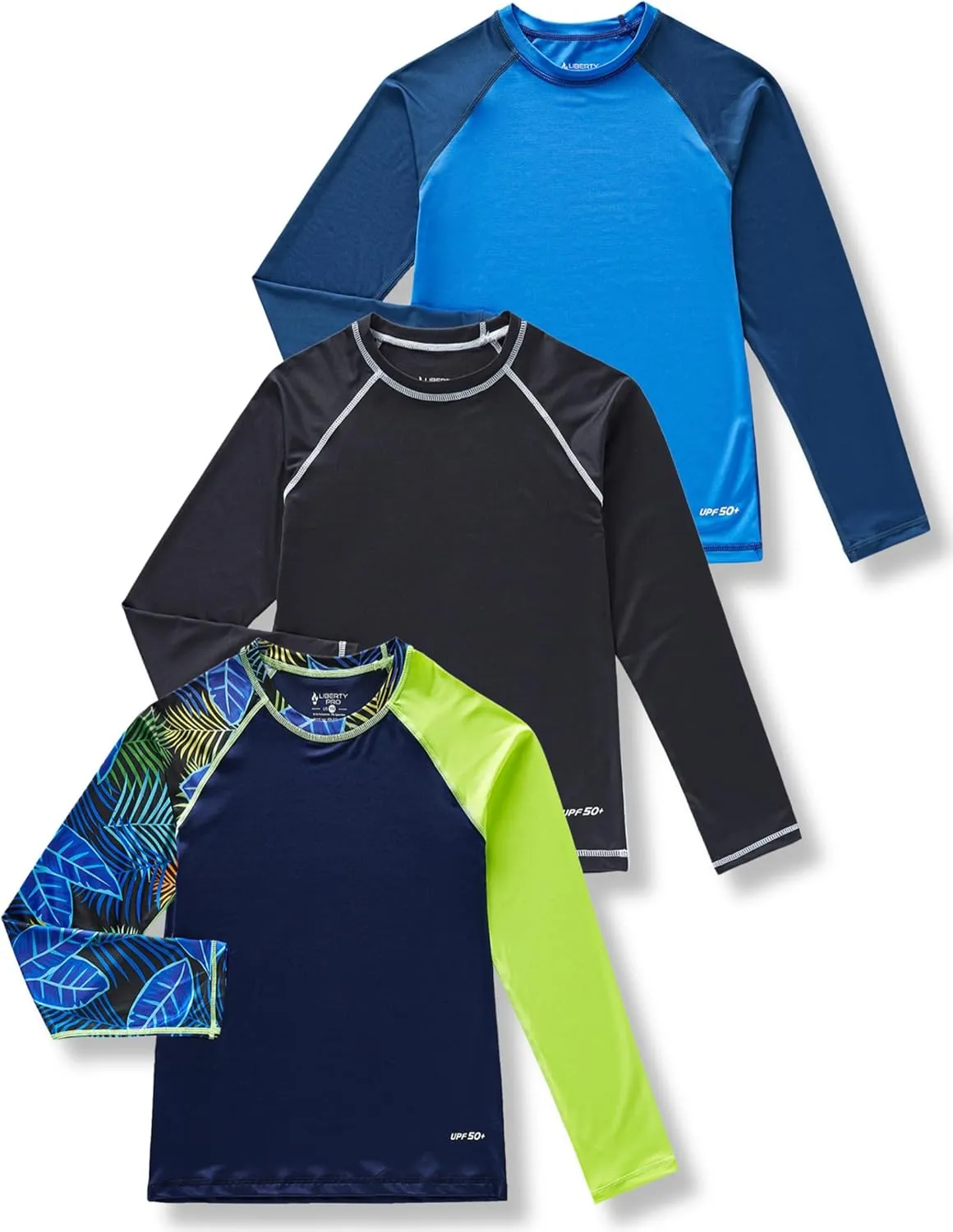 3 Pack Boys' UPF 50  Rash Guard Long Sleeve Swim Shirts, Quick Dry UV Protection Swimwear for Kids