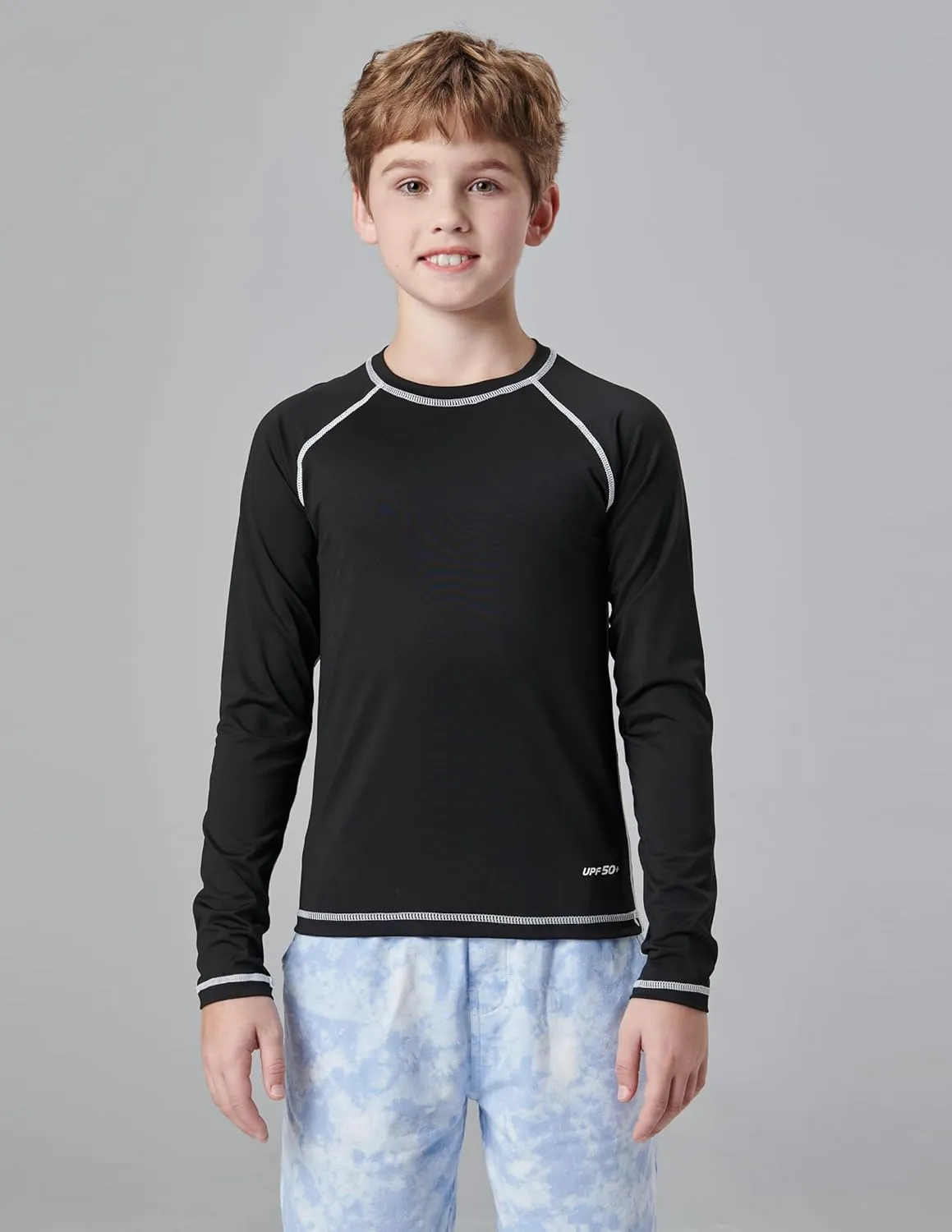 3 Pack Boys' UPF 50  Rash Guard Long Sleeve Swim Shirts, Quick Dry UV Protection Swimwear for Kids