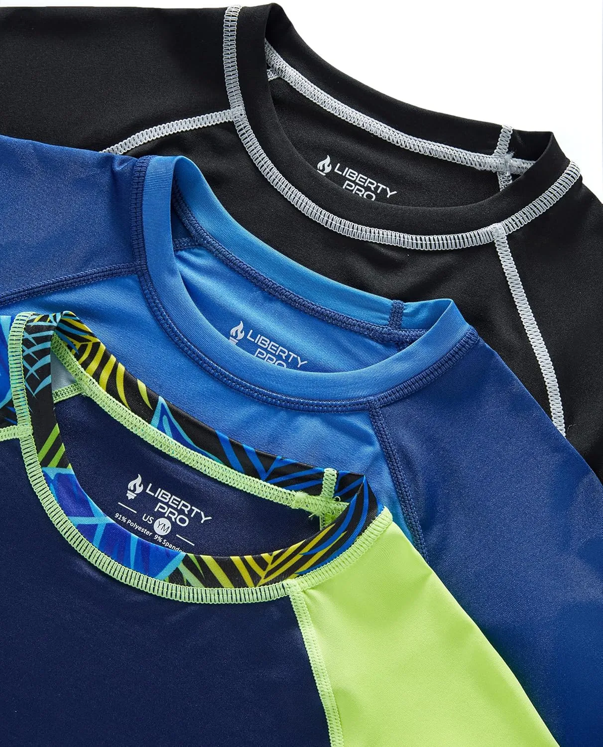 3 Pack Boys' UPF 50  Rash Guard Long Sleeve Swim Shirts, Quick Dry UV Protection Swimwear for Kids