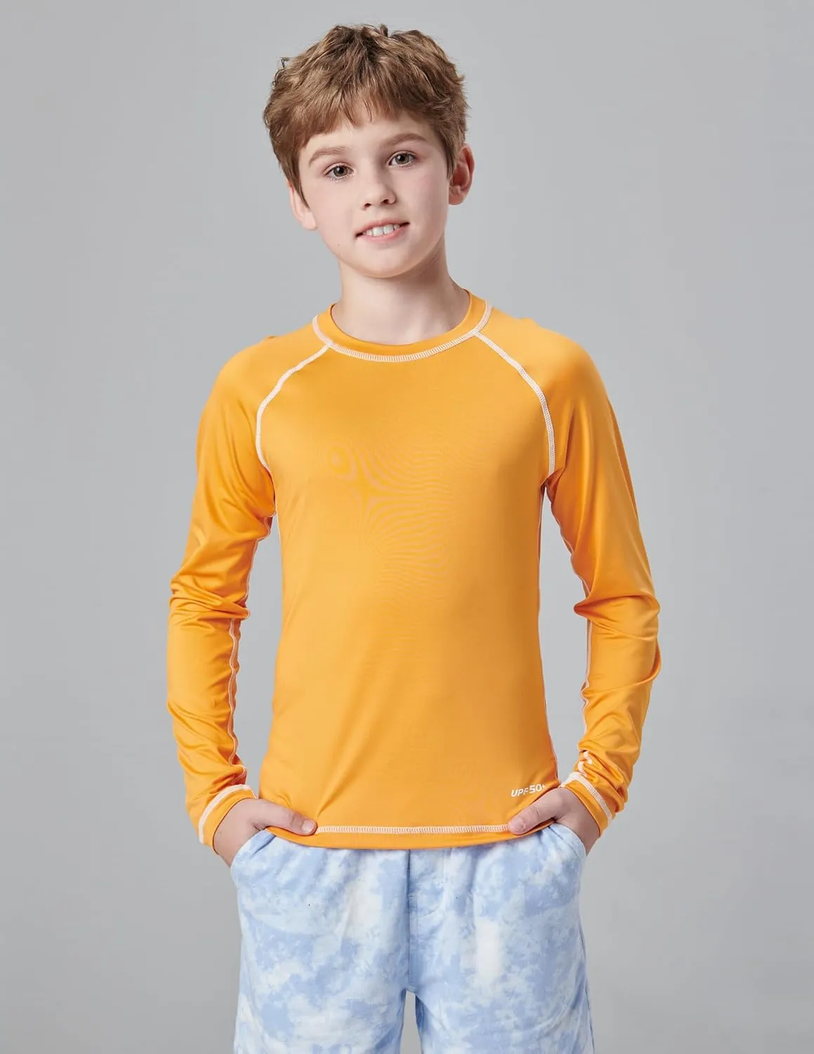 3 Pack Boys' UPF 50  Rash Guard Long Sleeve Swim Shirts, Quick Dry UV Protection Swimwear for Kids