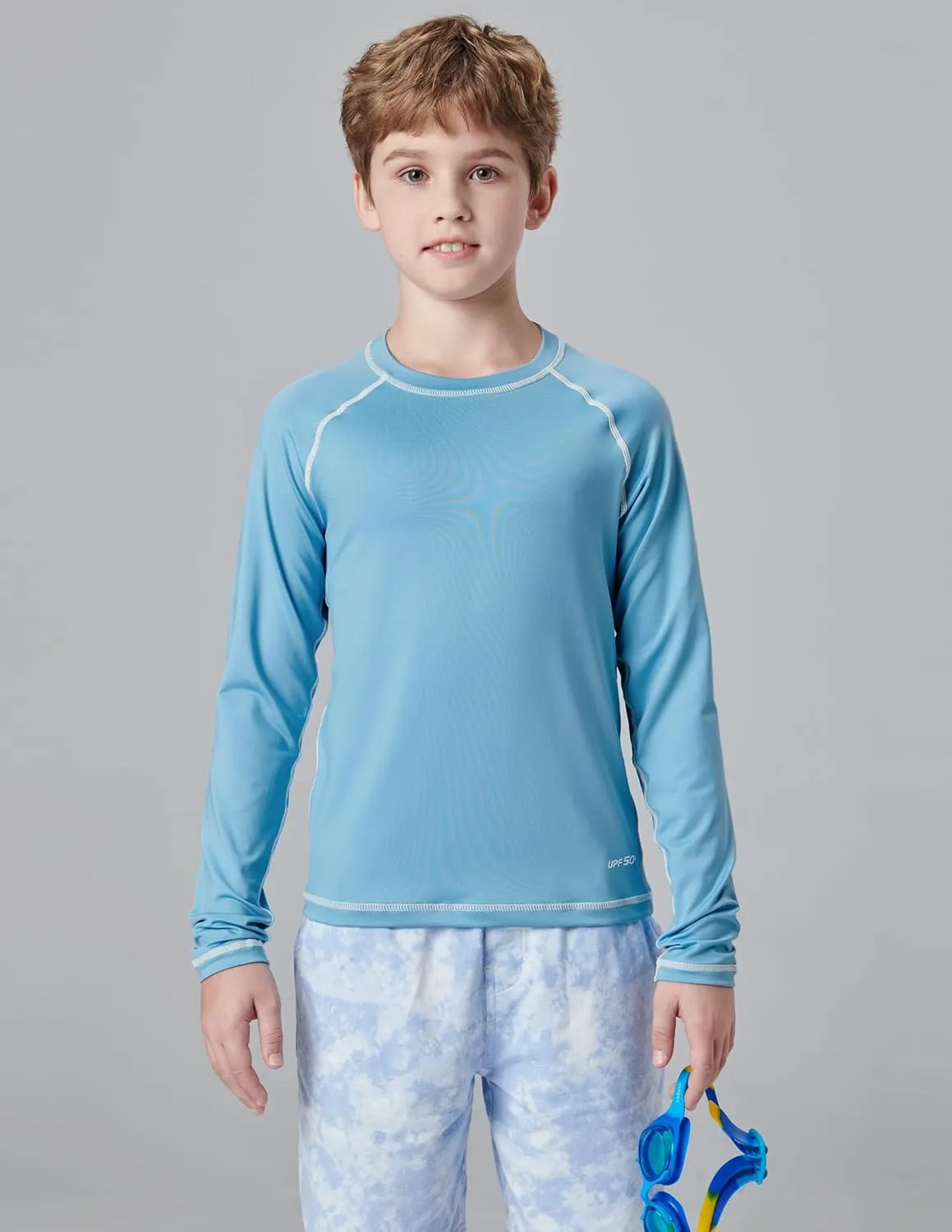3 Pack Boys' UPF 50  Rash Guard Long Sleeve Swim Shirts, Quick Dry UV Protection Swimwear for Kids