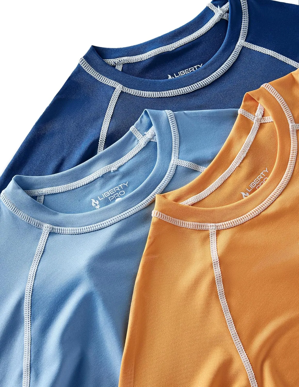 3 Pack Boys' UPF 50  Rash Guard Long Sleeve Swim Shirts, Quick Dry UV Protection Swimwear for Kids