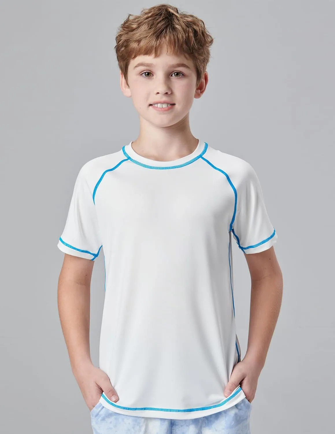 3 Pack Boys' UPF 50  Rash Guard Short Sleeve Swim Shirts, Quick Dry UV Protection Swimwear for Kids