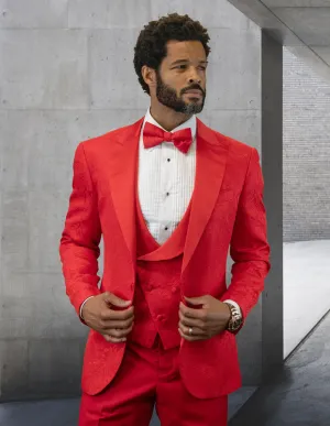 3 Pc Flat Front Pants With Matching Bow Tie | BELAGIO-15 | Red