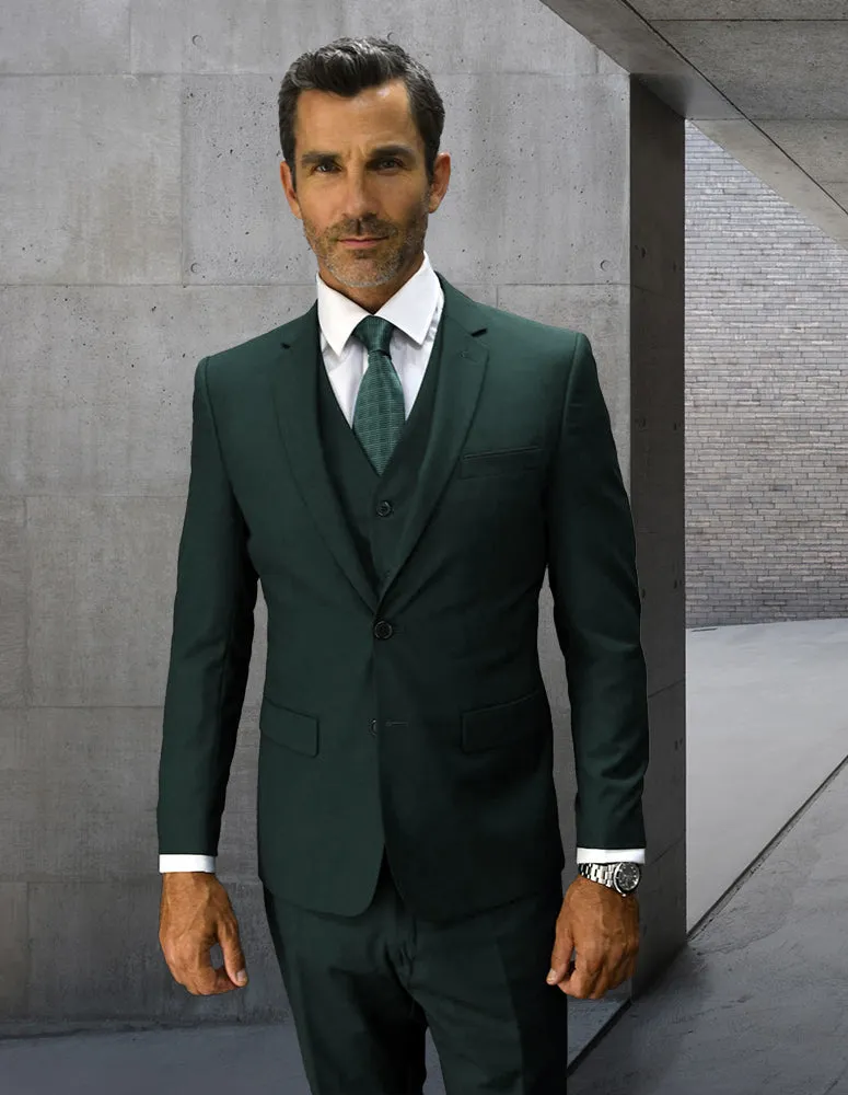 3pc Flat Front Pants Slim Fit Suit| LORENZO| Hunter