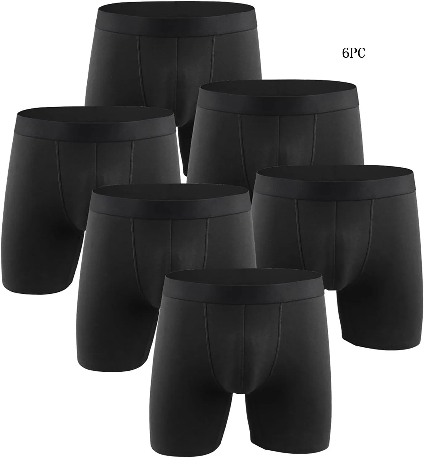 6 PC Cotton Boxer Briefs for Men Moisture Wicking Plain Underwear Men's Athletic Long Leg Boxers Underwear