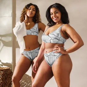 Abstract Lines Floral Pattern Womens Recycled High Waisted Bikini Set