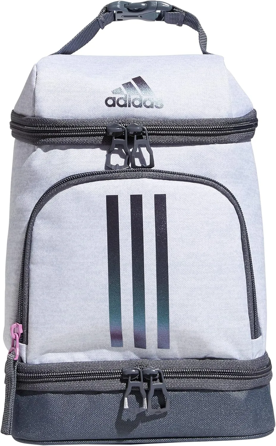 adidas Excel Lunch Bag, Cooler with Zipper, Pocket for Ice Pack, and Clip, Temperature Control Insulation, Jersey White/Shadow Chrome/Onix Grey, One Size