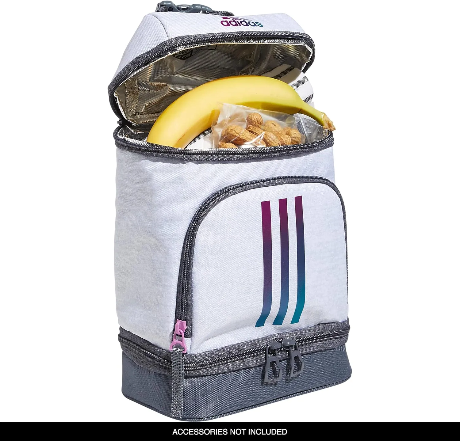 adidas Excel Lunch Bag, Cooler with Zipper, Pocket for Ice Pack, and Clip, Temperature Control Insulation, Jersey White/Shadow Chrome/Onix Grey, One Size