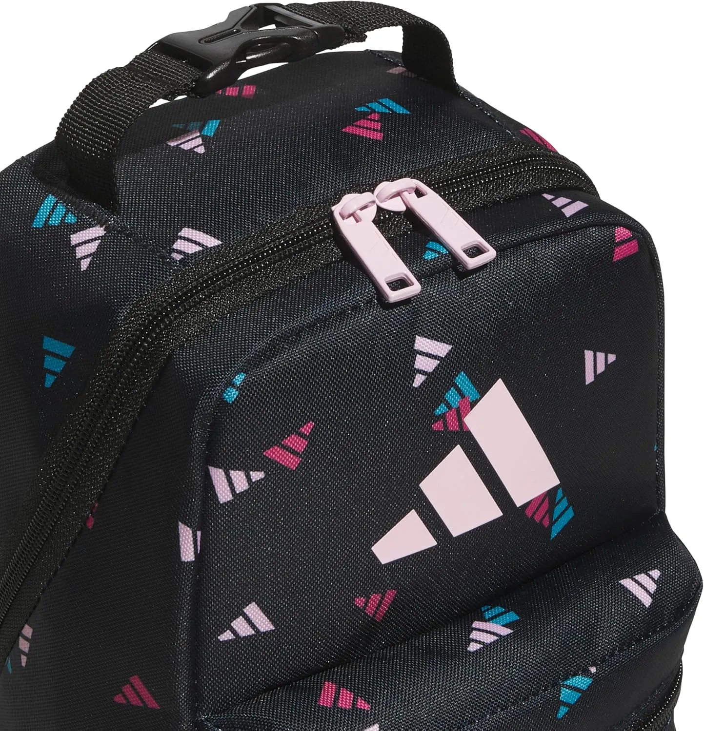 adidas Santiago Lunch Bag Cooler for Women and Men, Insulated Food Container Box with Mesh Pocket, 3 Bar Toss Black-Clear Pink/Black/Clear Pink/3.0, One Size
