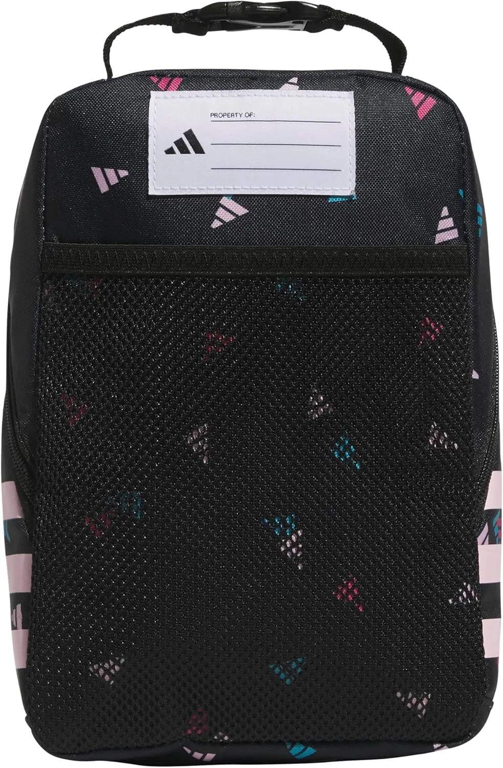 adidas Santiago Lunch Bag Cooler for Women and Men, Insulated Food Container Box with Mesh Pocket, 3 Bar Toss Black-Clear Pink/Black/Clear Pink/3.0, One Size