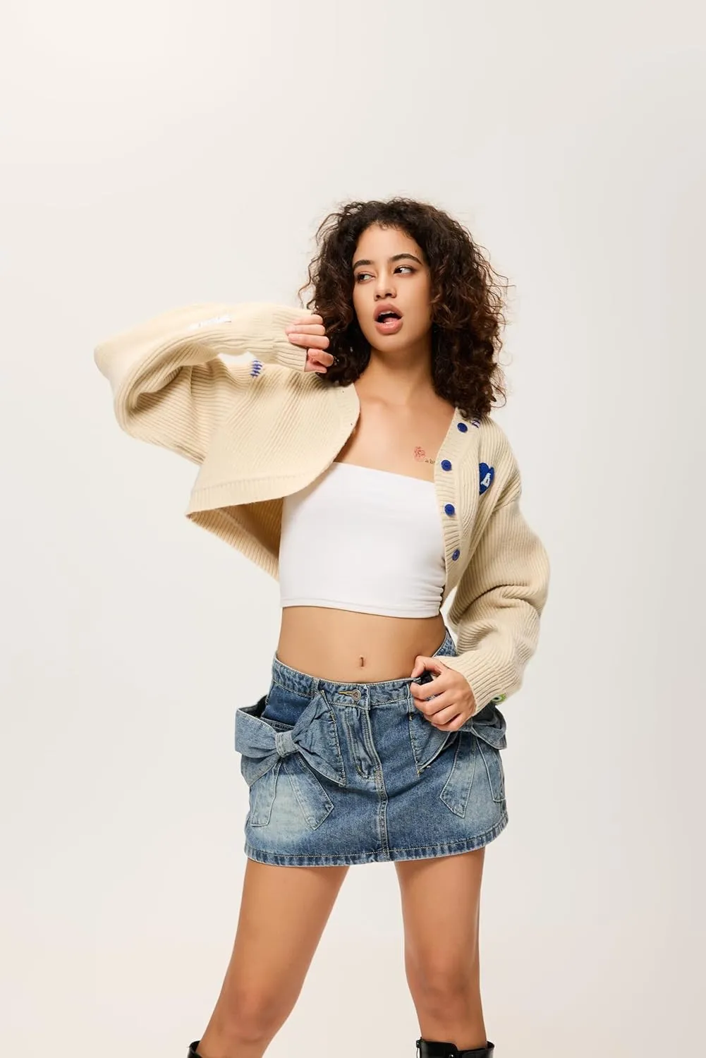 Aelfric Eden Women's Cardigan Sweaters V-Neck Button Down Long Sleeve Shrugs Knit Cropped Tops