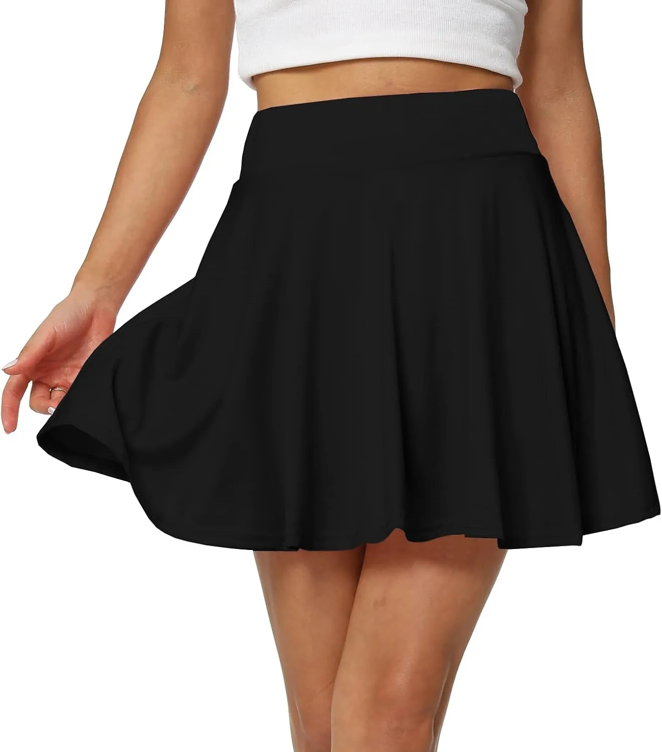 Afibi Women's Casual Basic Versatile Flared Pleated Mini Skater Skirt with Shorts