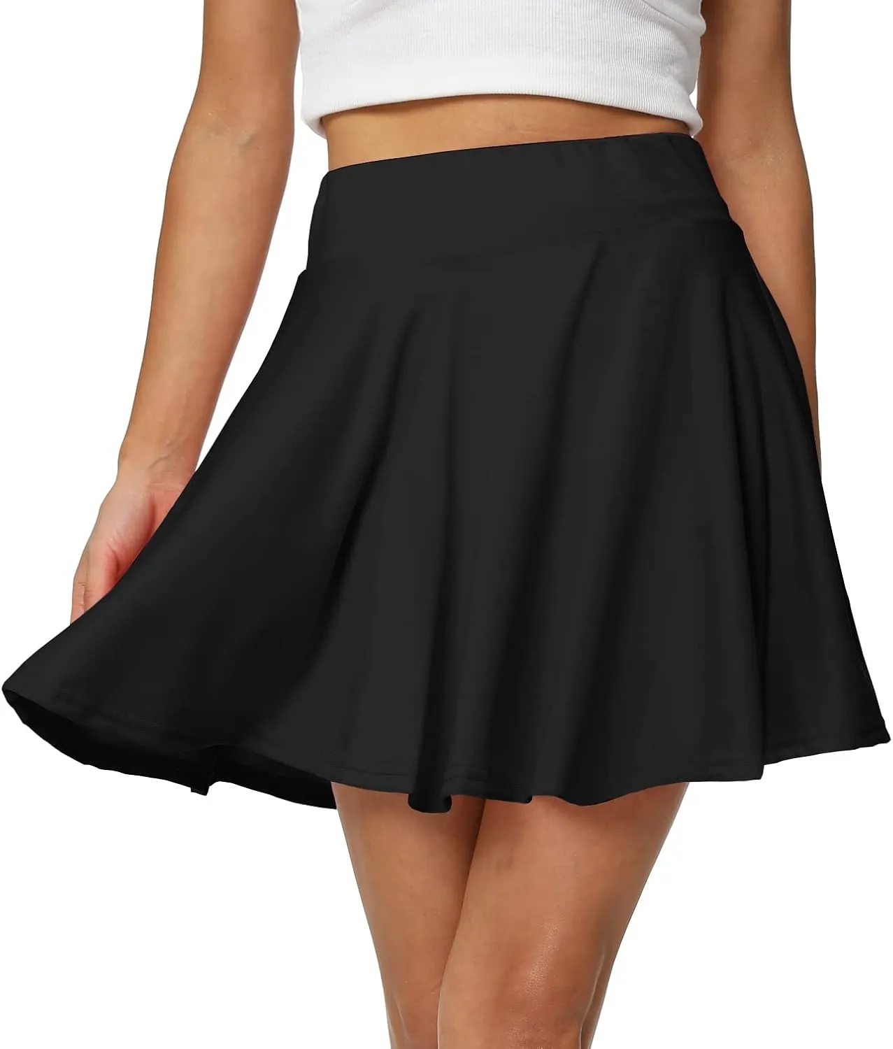 Afibi Women's Casual Basic Versatile Flared Pleated Mini Skater Skirt with Shorts