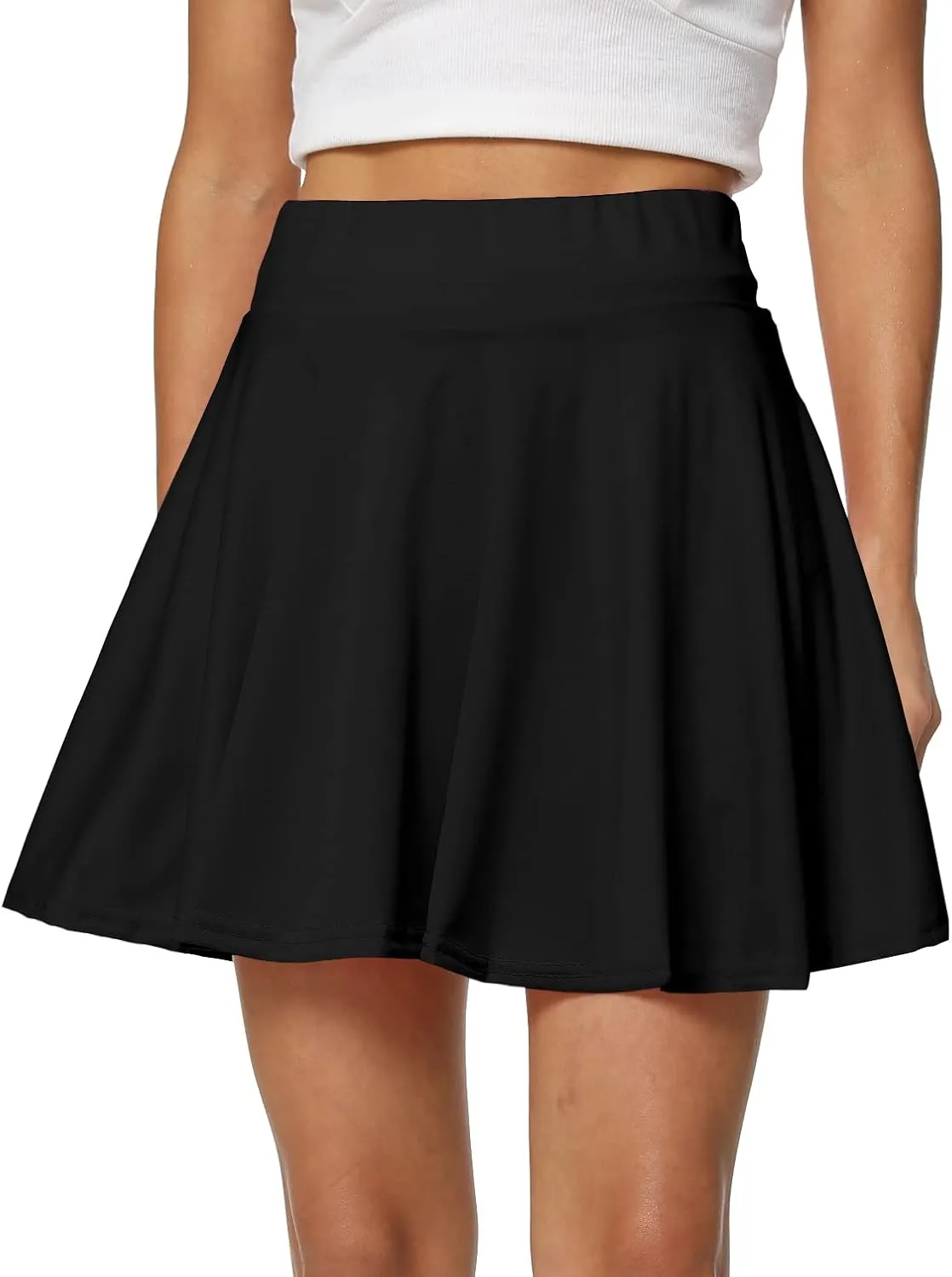 Afibi Women's Casual Basic Versatile Flared Pleated Mini Skater Skirt with Shorts