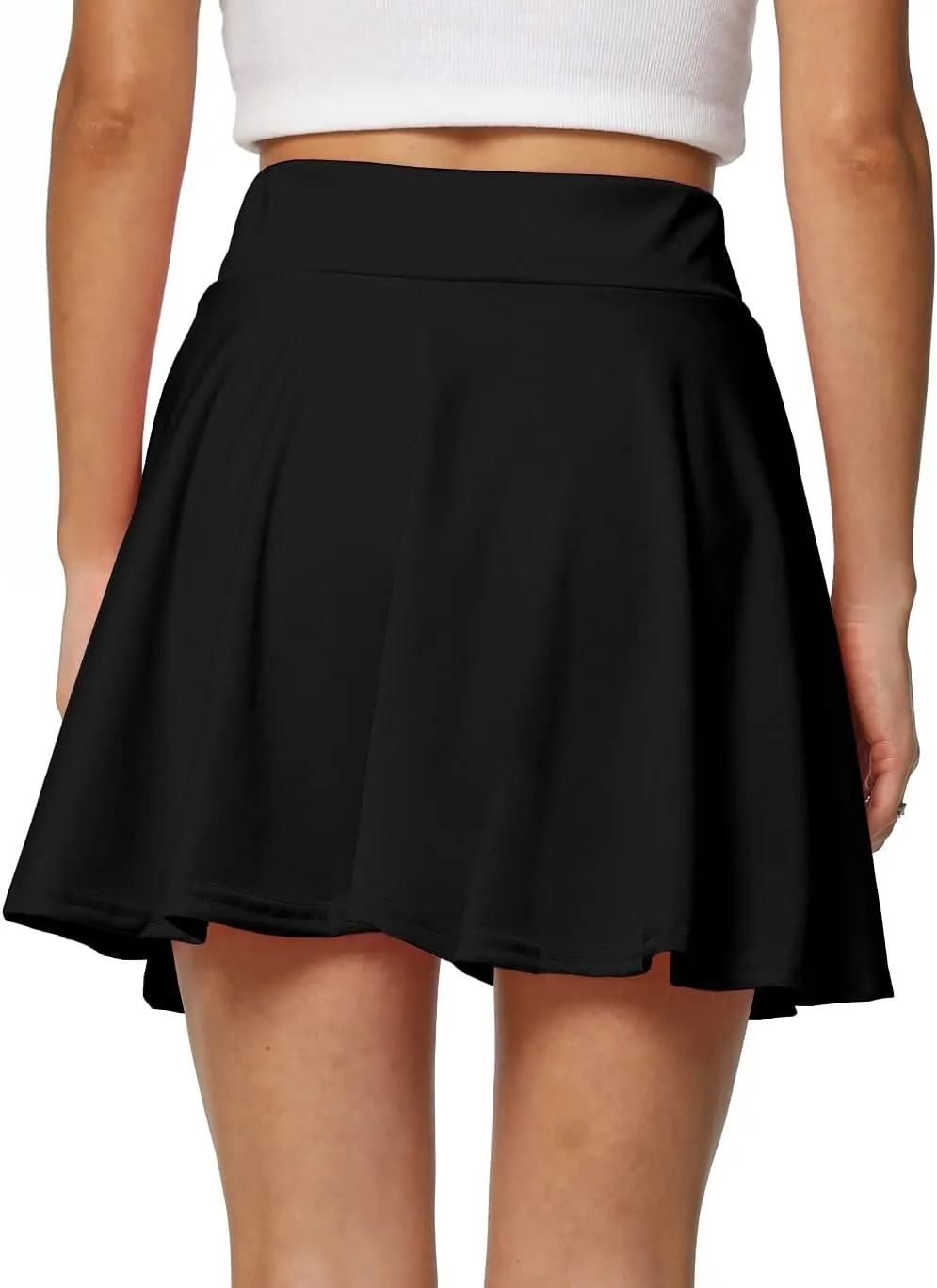 Afibi Women's Casual Basic Versatile Flared Pleated Mini Skater Skirt with Shorts