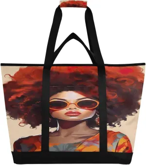 African Woman Colorful Tote Bag for Women with Zipper Reusable Grocery Bags Foldable Insulated Cooler Bag Shopping Bags Totes Handbags for Groceries Work Picnic Travel Beach