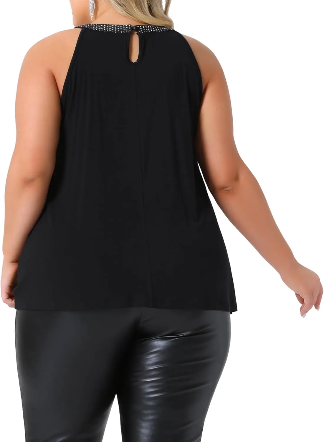 Agnes Orinda Plus Size Camisole for Women Sparkling High Neck Sleeveless Summer Flowy Cami Shirts Blouse