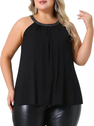 Agnes Orinda Plus Size Camisole for Women Sparkling High Neck Sleeveless Summer Flowy Cami Shirts Blouse
