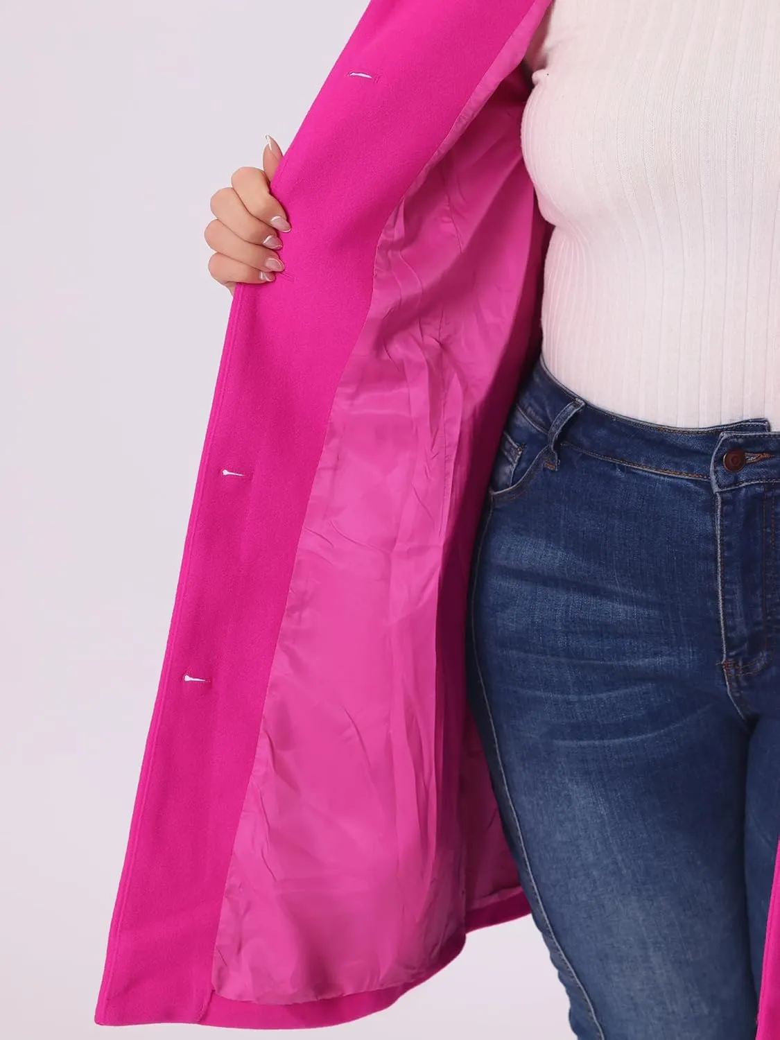 Agnes Orinda Plus Size Coats for Women Peter Pan Collar Cuff Single Breasted Trench Jacket Winter Long Coat