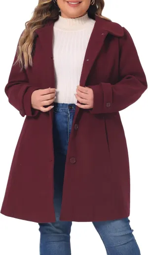 Agnes Orinda Plus Size Coats for Women Peter Pan Collar Cuff Single Breasted Trench Jacket Winter Long Coat